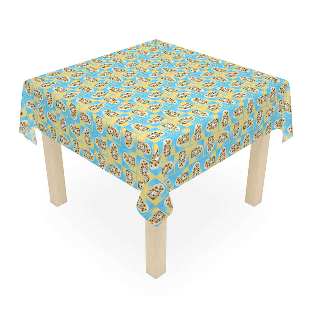 Cheerful Sunflower Kitty Tablecloth for Dining