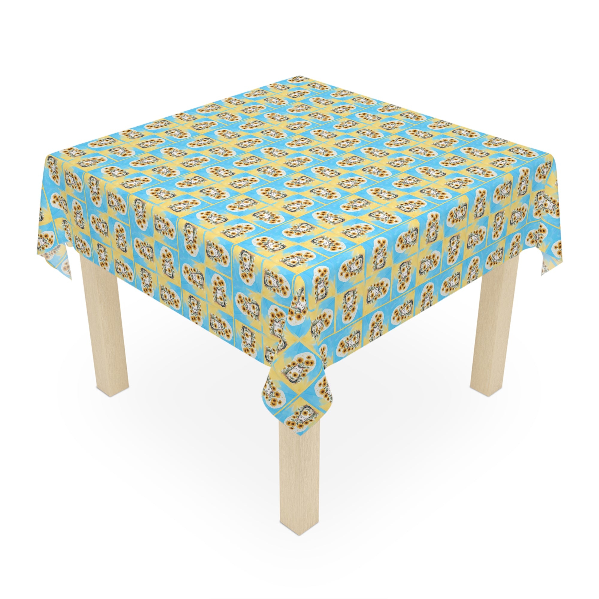 Cheerful Sunflower Kitty Tablecloth for Dining