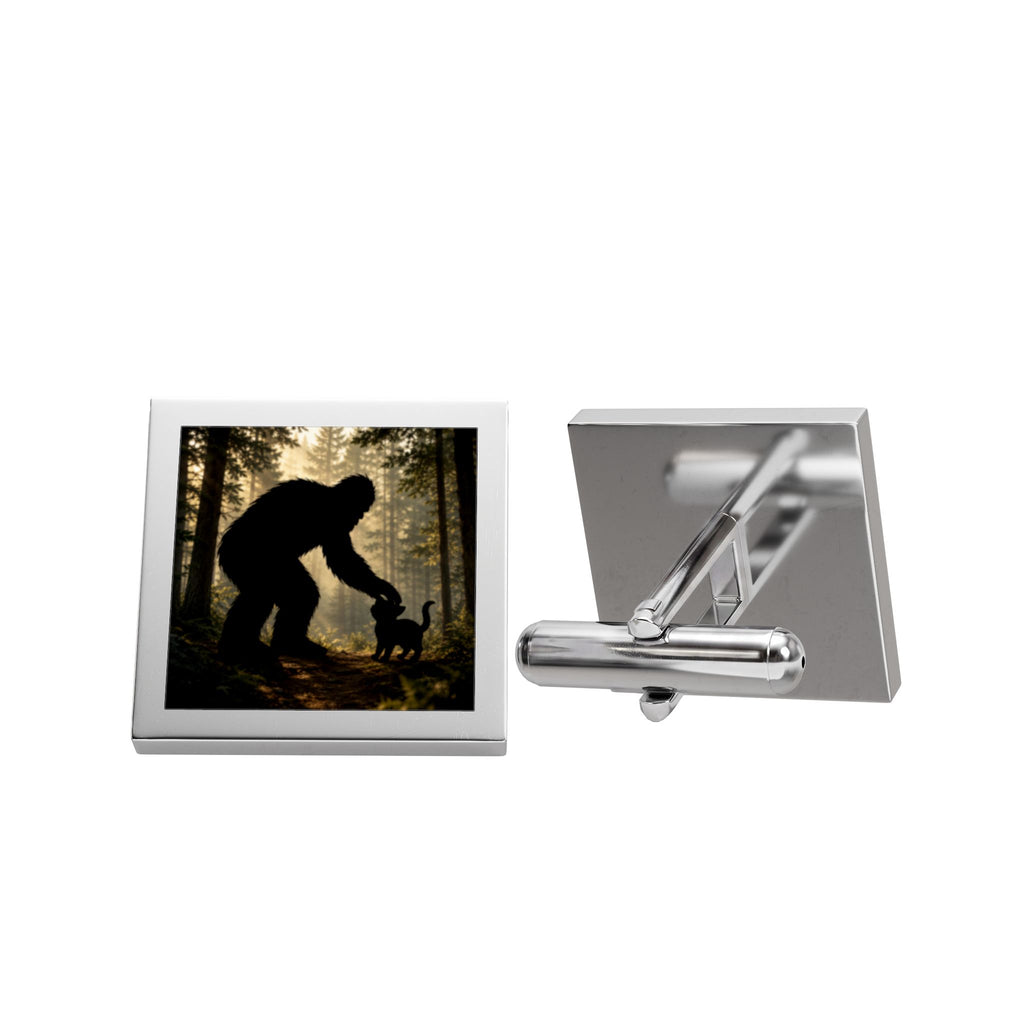 Bigfoot & Kitty Forest Cufflinks — Novelty Sasquatch Gift for Men