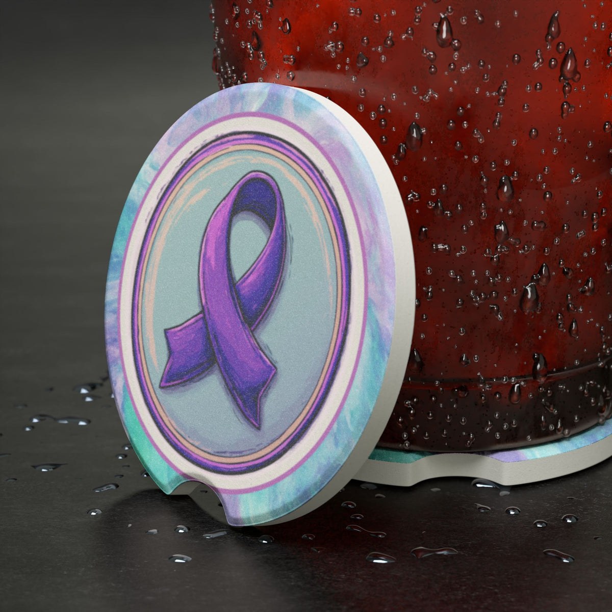 Purple Ribbon Soapstone Car Coaster | Awareness Gift