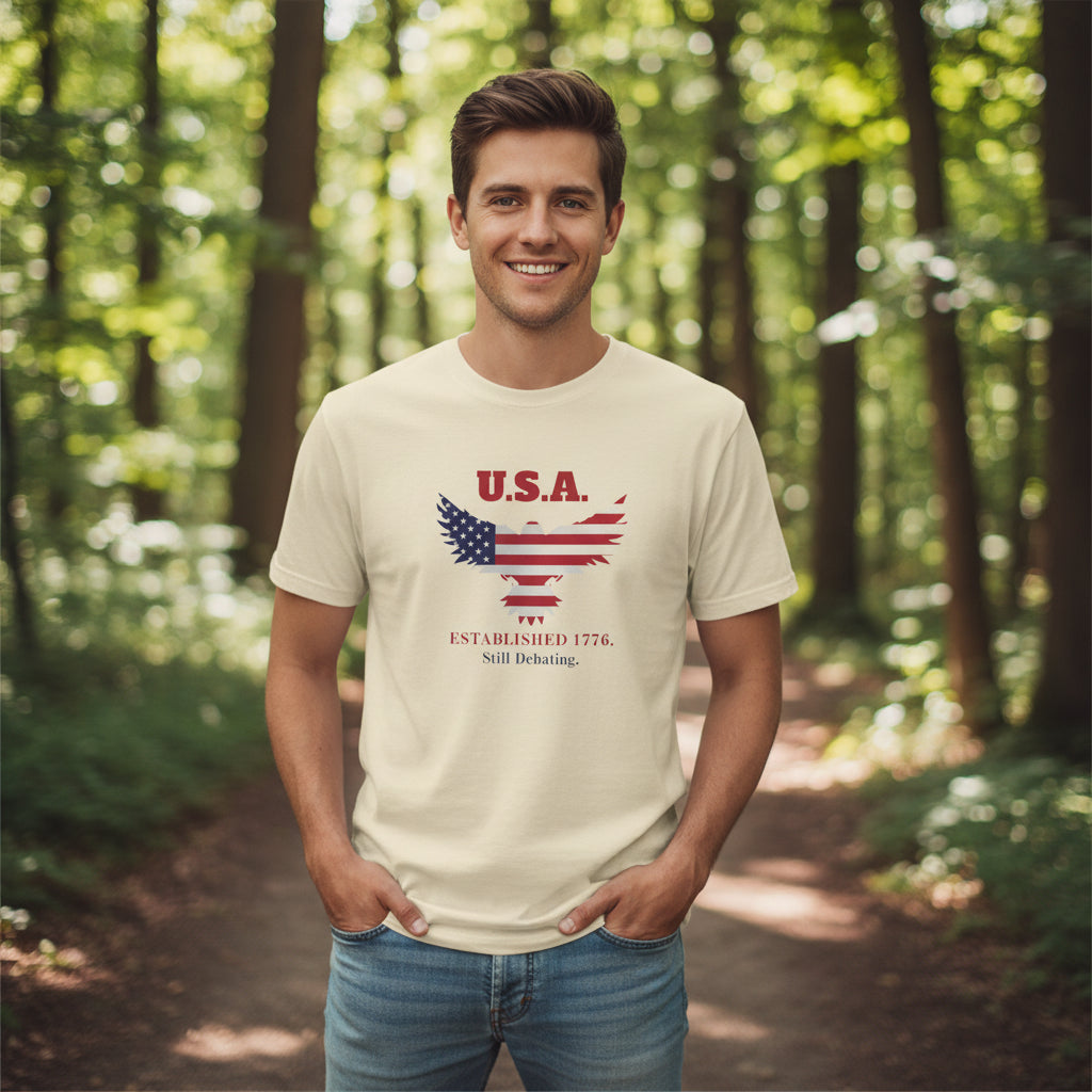 U.S.A. Still Debating Tee – Patriotic Humor Heavyweight Shirt