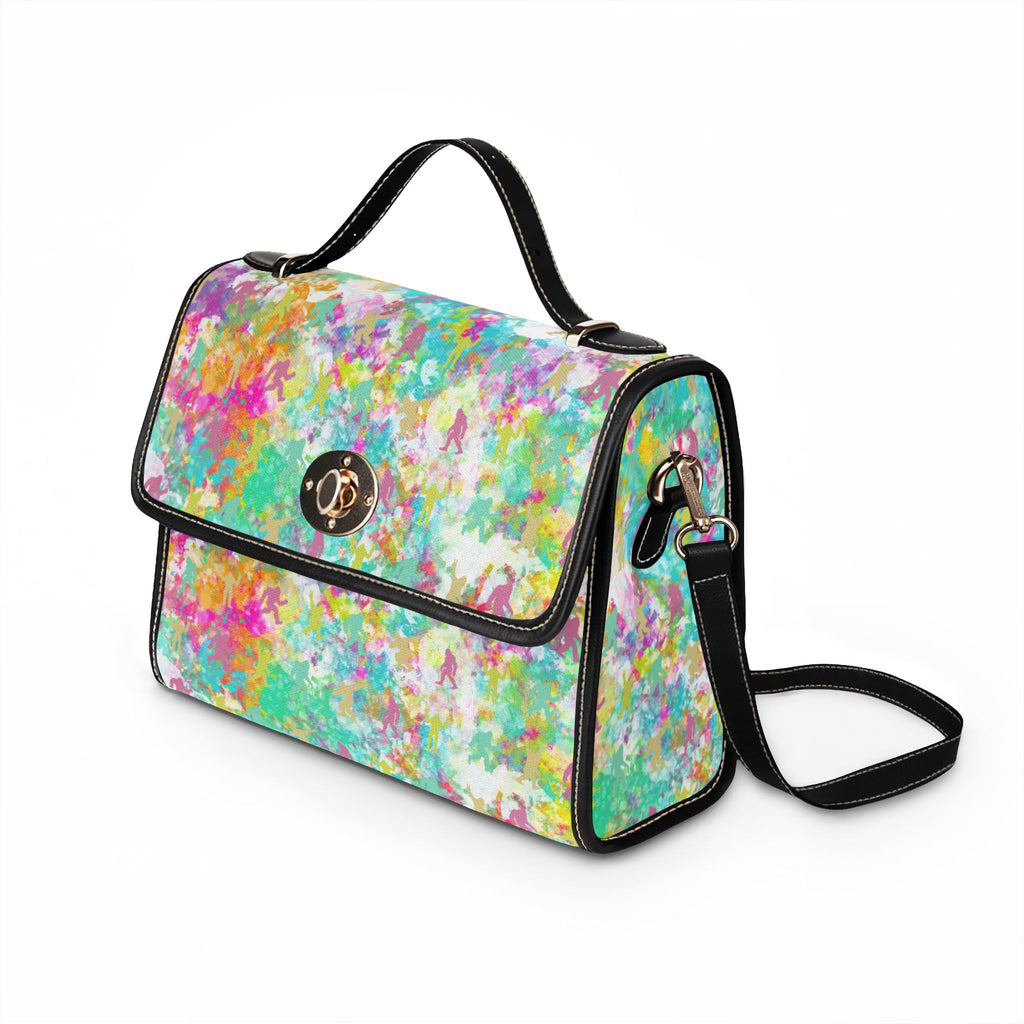 Hidden Bigfoot Tie-Dye Satchel Handbag | Colorful Sasquatch Crossbody Purse