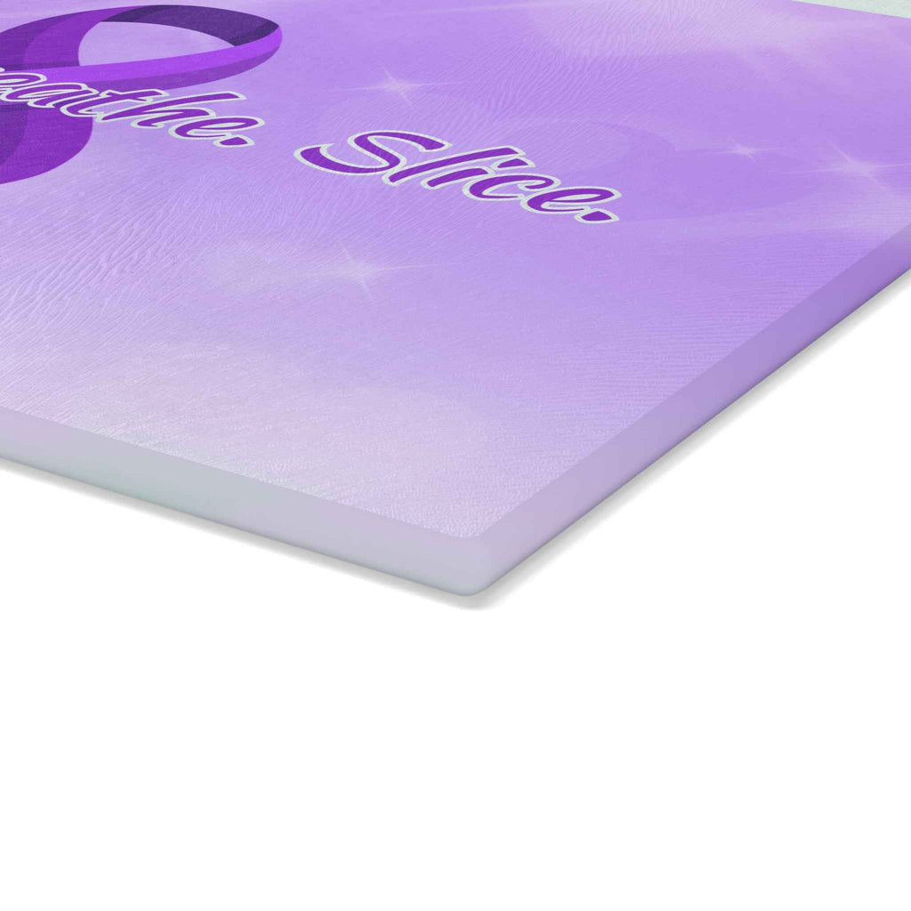 Pause Breathe Slice Epilepsy Awareness Glass Cutting Board – Purple Ribbon Kitchen Board