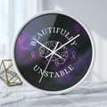 Beautifully Unstable Purple Ribbon Brain Silent Wall Clock – 10" Awareness Clock