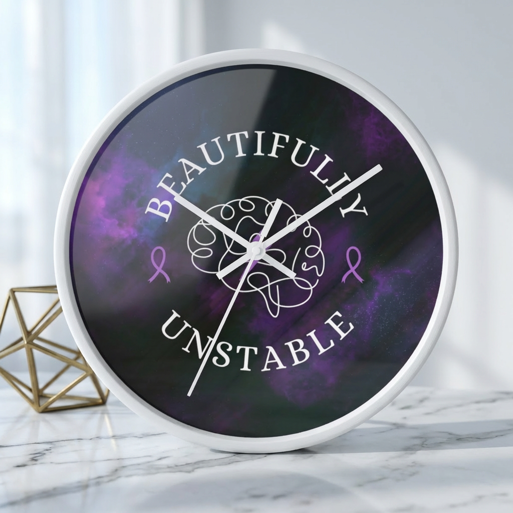 Beautifully Unstable Purple Ribbon Brain Silent Wall Clock – 10" Awareness Clock