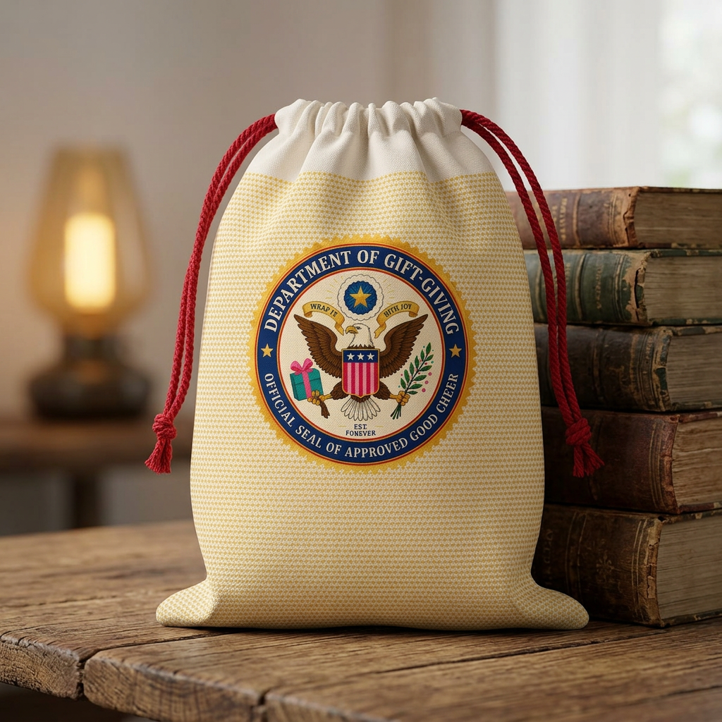 Department of Gift-Giving Drawstring Gift Bag | Faux Government Seal Reusable Gift Sack