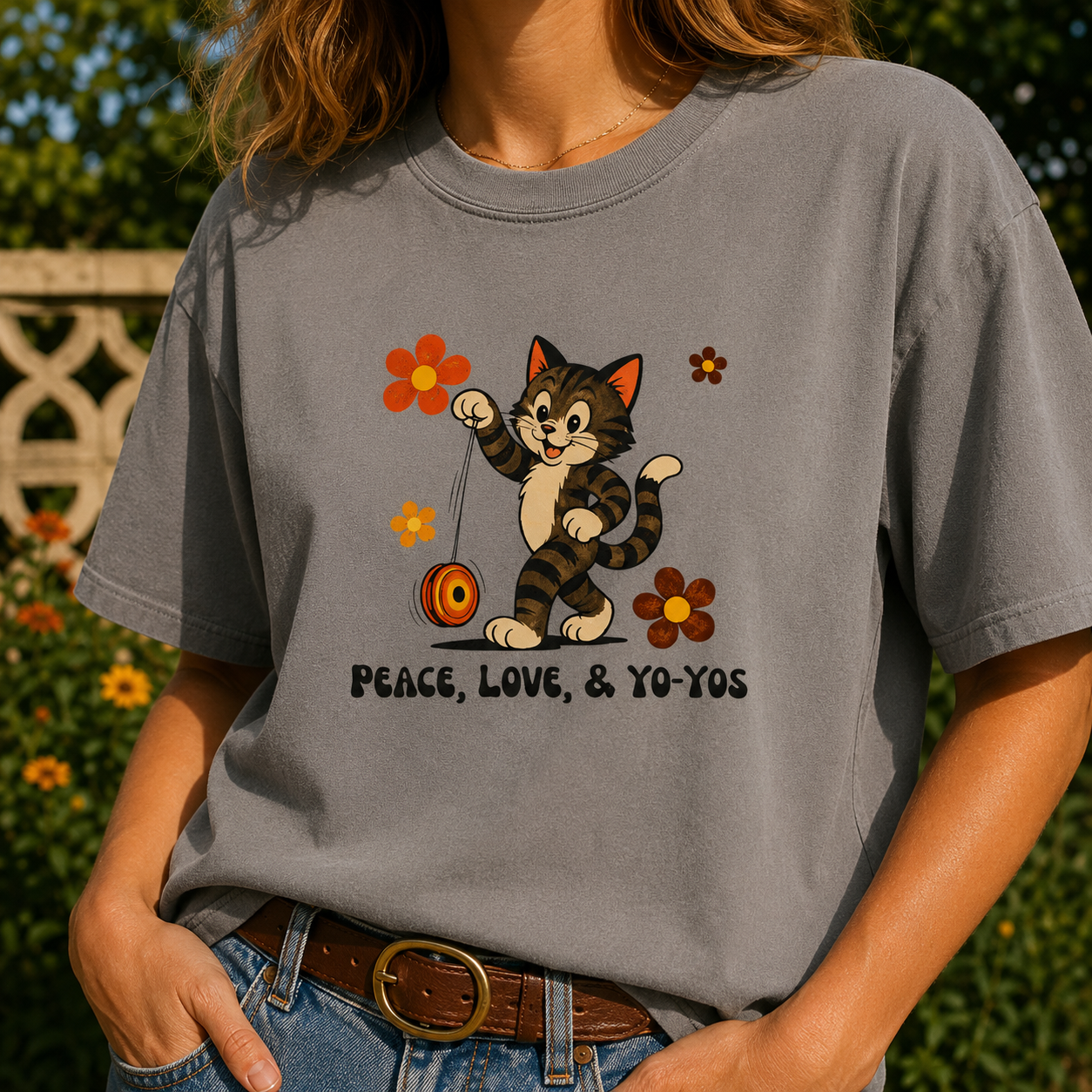 Peace, Love, & Yo-Yos Oversized Vintage Cat T-Shirt