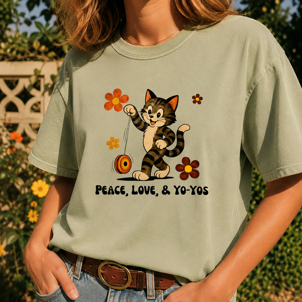 Peace, Love, & Yo-Yos Oversized Vintage Cat T-Shirt