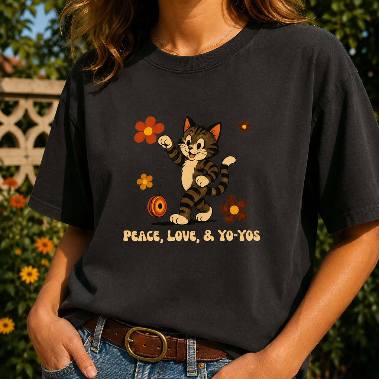 Peace, Love, & Yo-Yos Oversized Vintage Cat T-Shirt