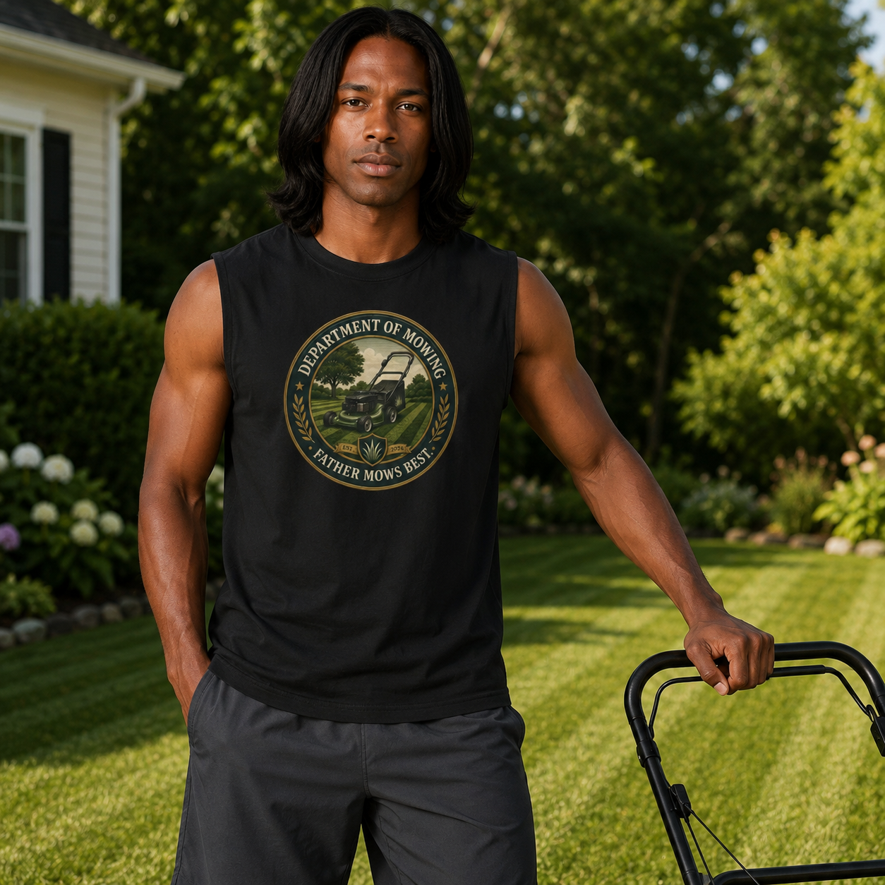 Department of Mowing Muscle Tank – Father Mows Best Sleeveless Lawn Care Shirt