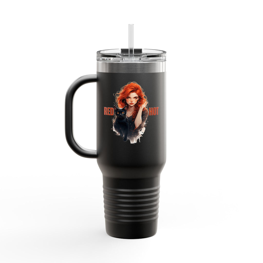 Insulated Travel Mug, Red Hot Vibes, 40oz Coffee Travel Tumbler for Cat Lovers