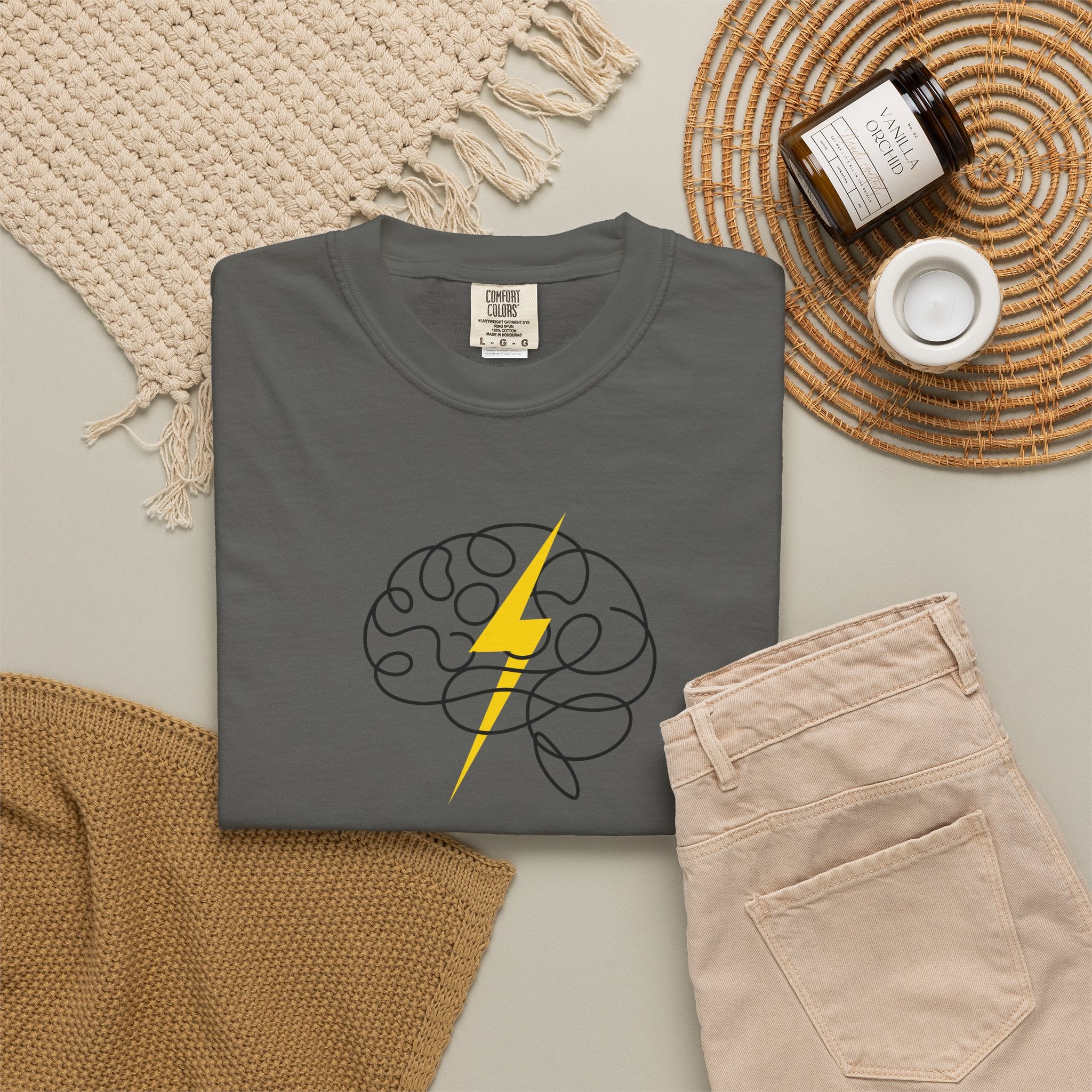 Electric Mind Brain Lightning Garment-Dyed T-Shirt