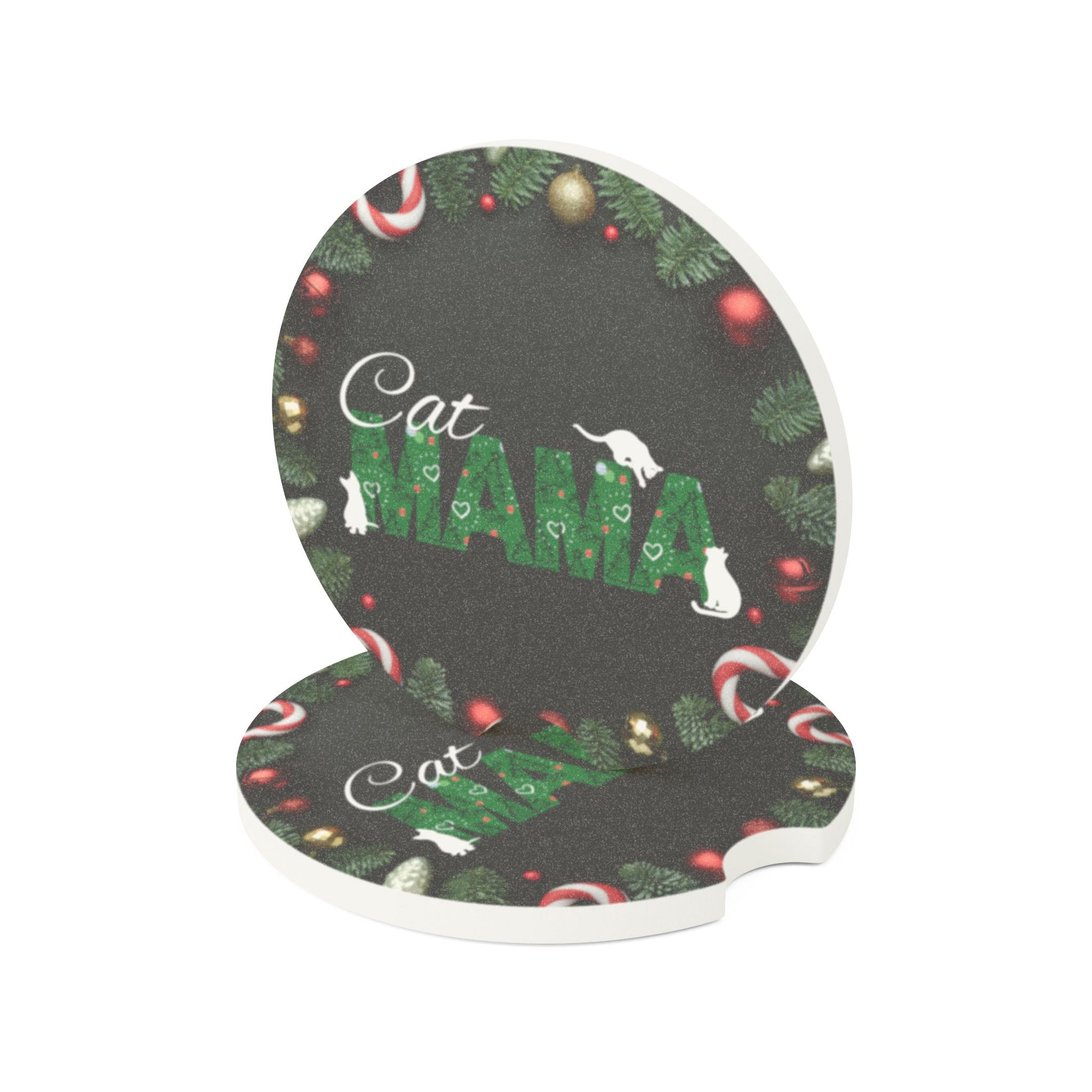 Christmas Cat Mama Soapstone Car Coaster