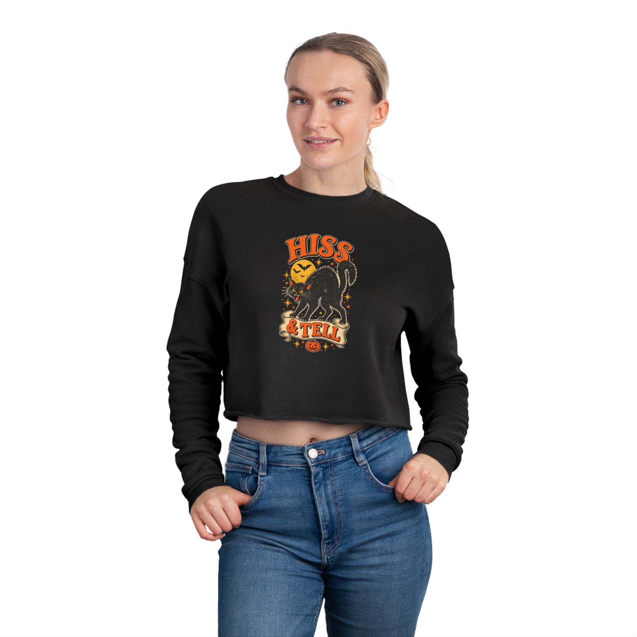 Hiss & Tell Vintage Halloween Cat Cropped Sweatshirt