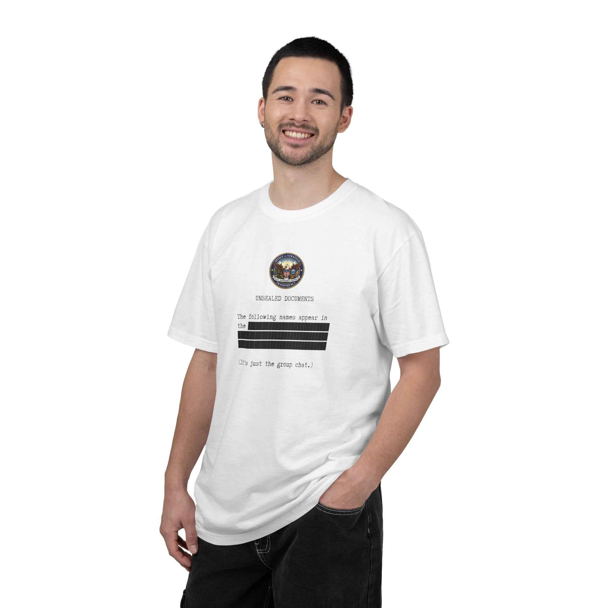 Unsealed Documents Unisex T-Shirt – Redacted Group Chat Political Satire Tee