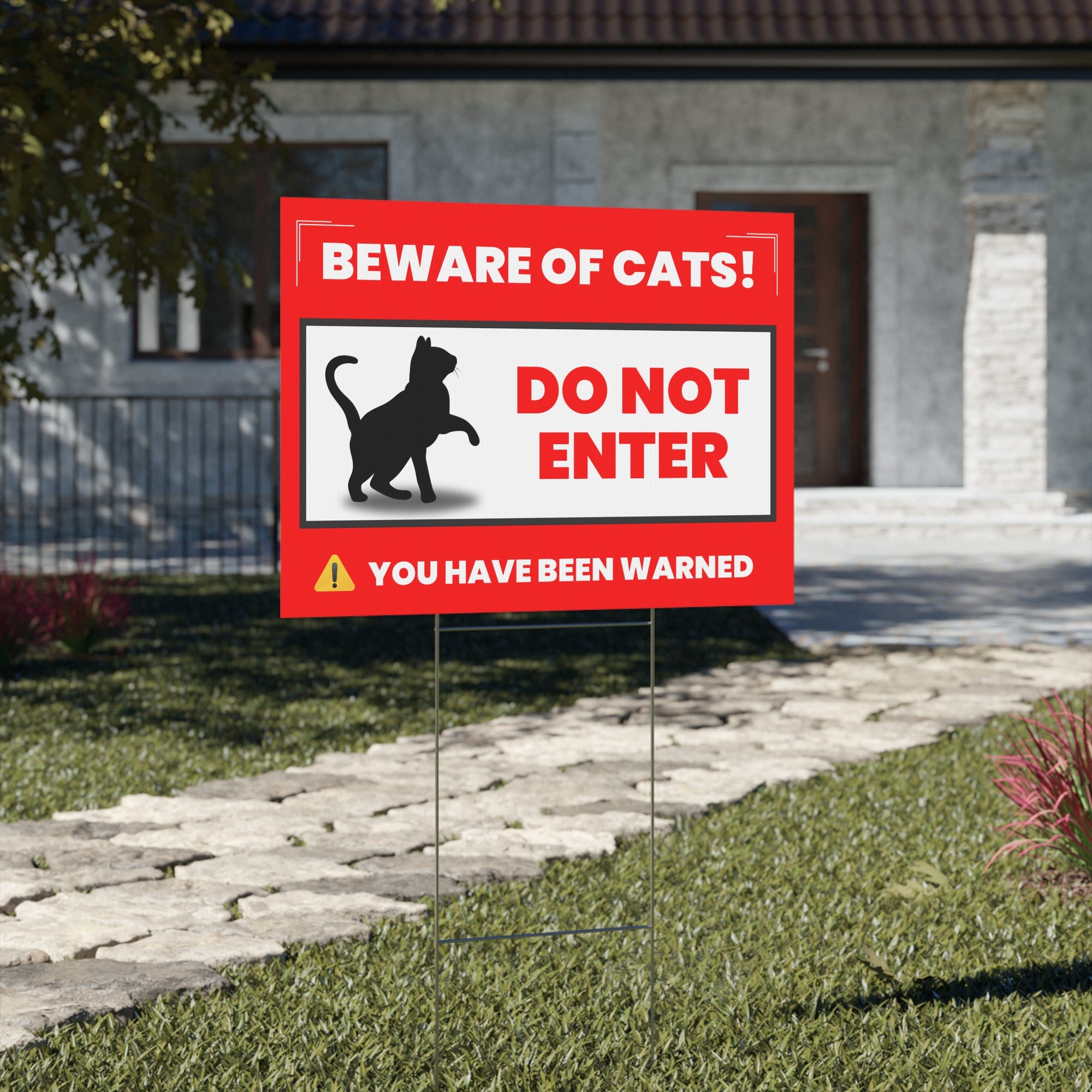 Beware of Cats Yard Sign - Funny Do Not Enter Warning for Cat Lovers
