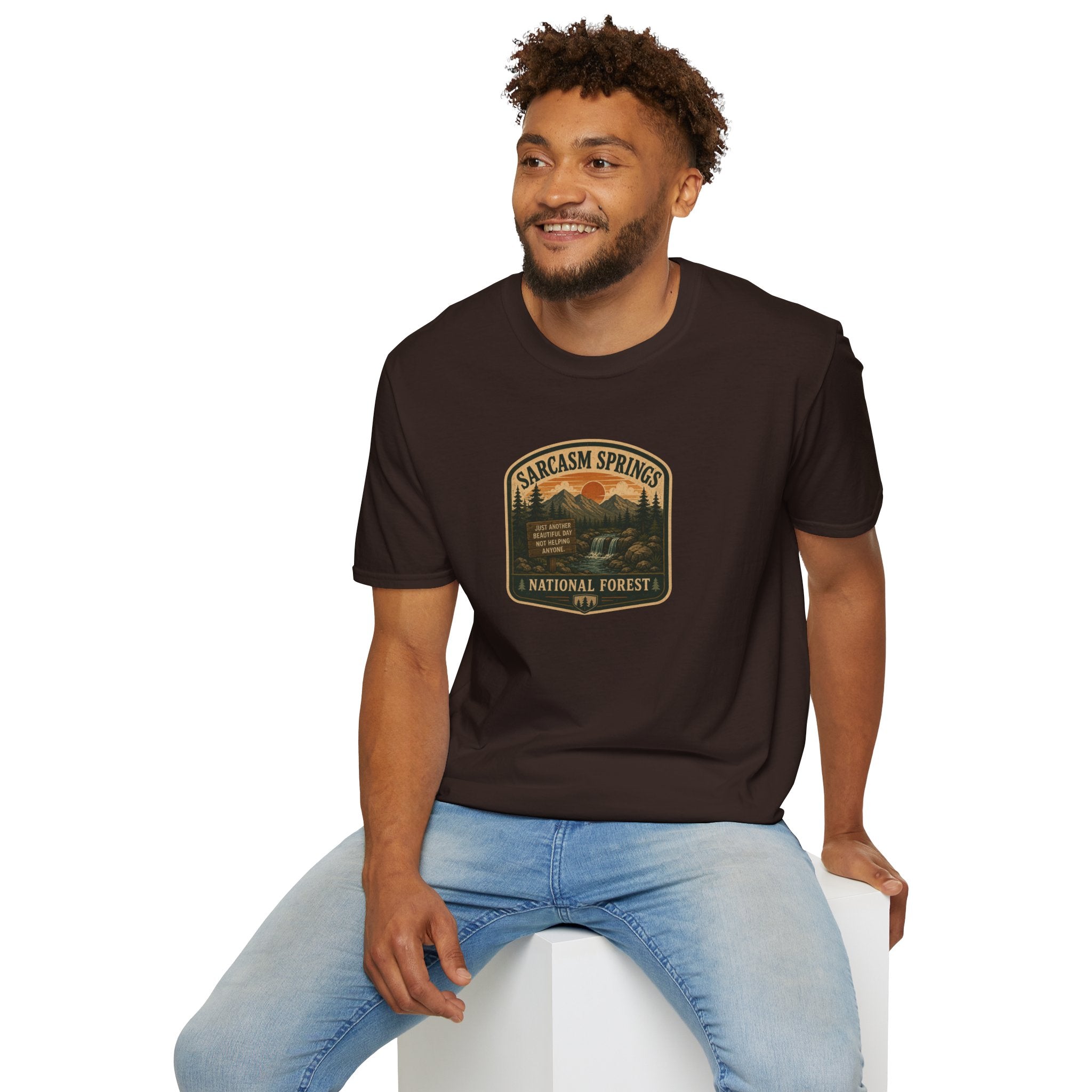 Sarcasm Springs National Forest Unisex T-Shirt | Funny Retro Outdoors Graphic Tee