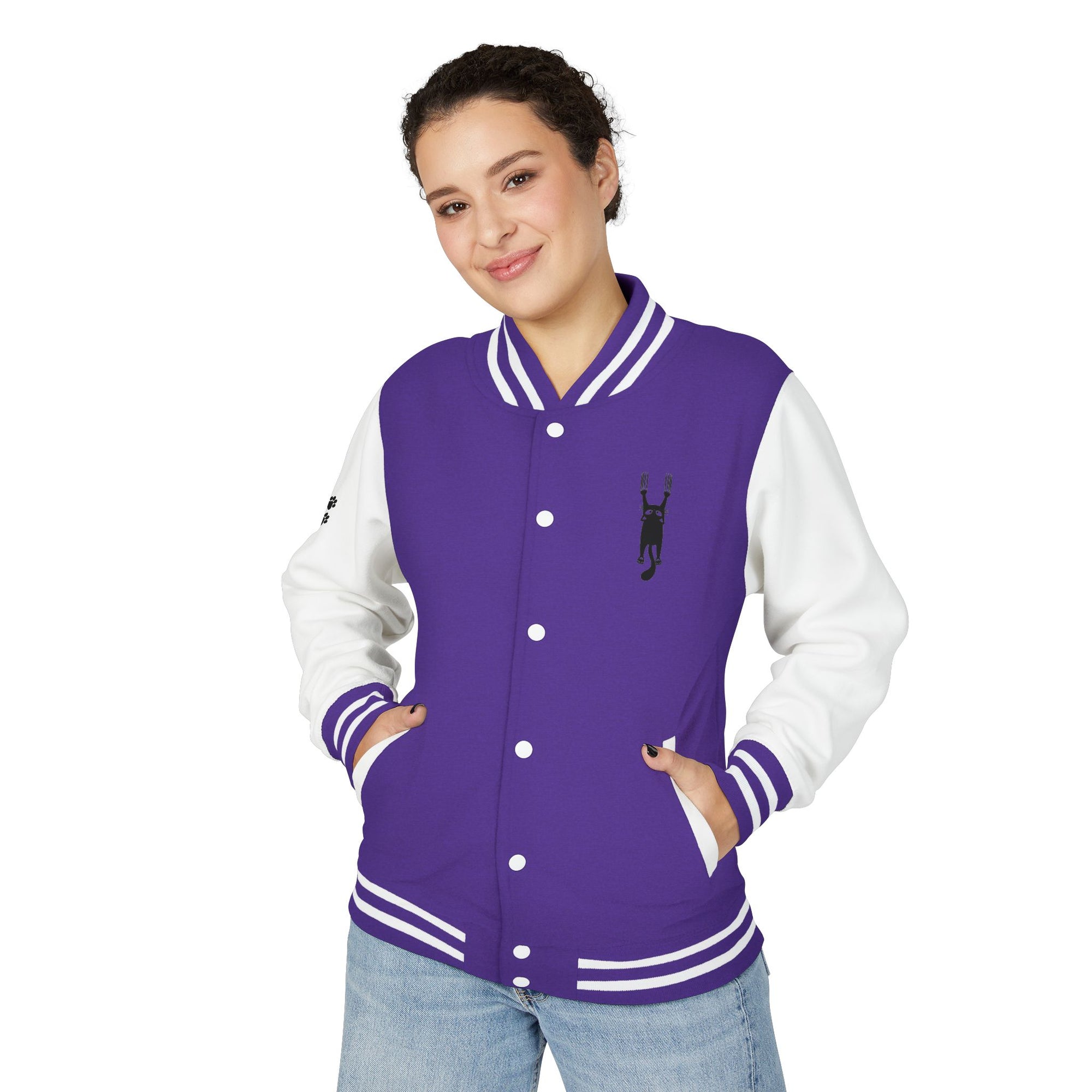 Cat Lady Hanging in There Colorful Letterman Jacket