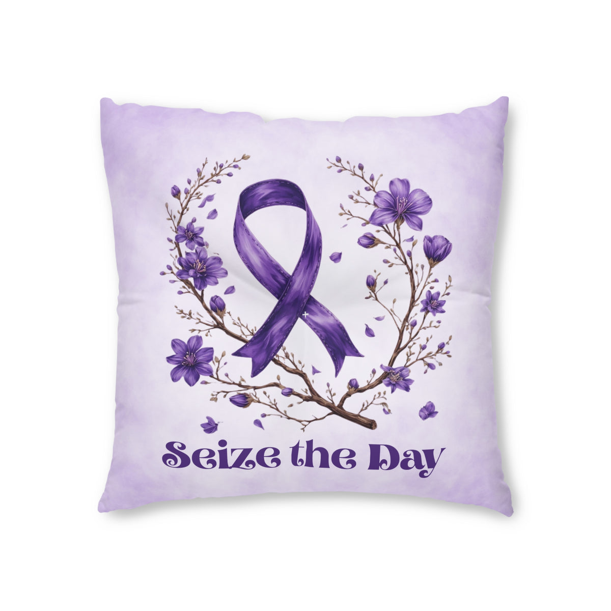 Purple Floral Tufted Floor Pillow - 'Seize the Day' - Home Decor
