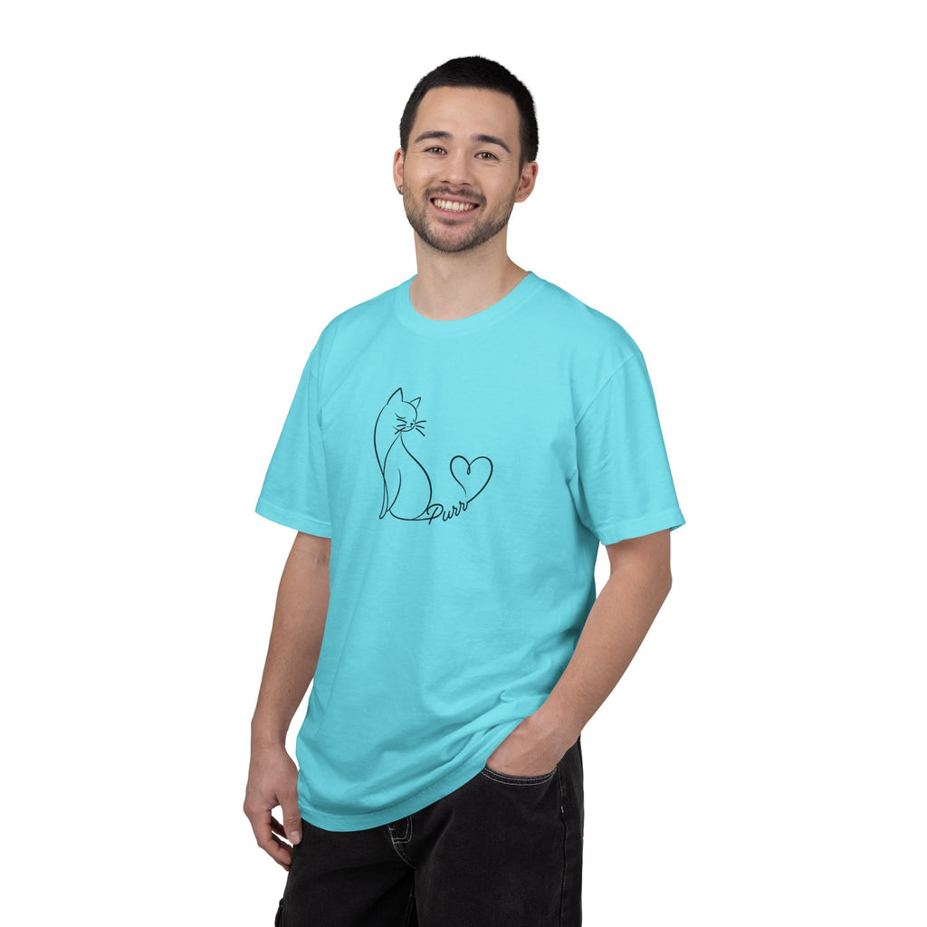 Purr Line Art Cat Unisex T-Shirt | Minimal Cat Lover Tee with Heart Tail