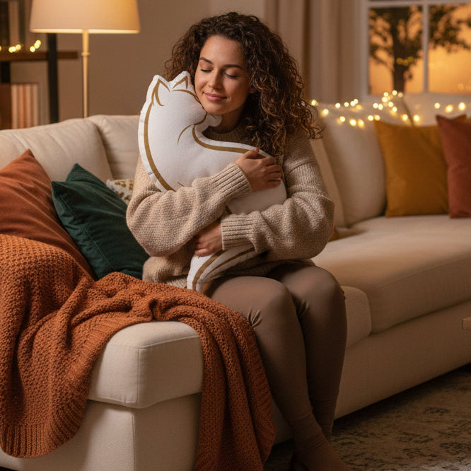 Gilded Feline Shaped Cat Pillow – Elegant Gold & White Accent Cushion