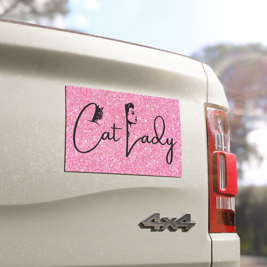 Pink Sparkly Cat Lady Car Magnet - Fun Gift for Cat Lovers Printify