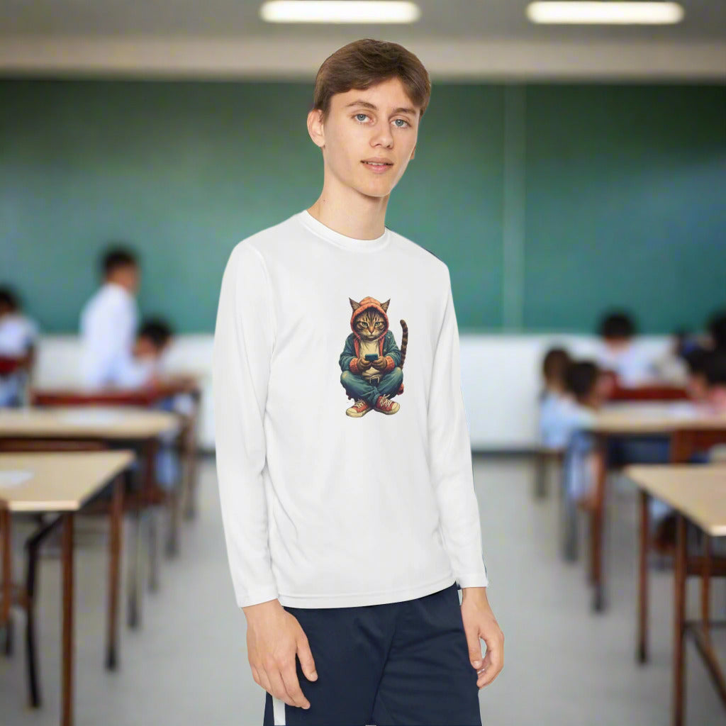 Popular Cat Lover's Youth Long Sleeve Tee, Cute Cat Apparel