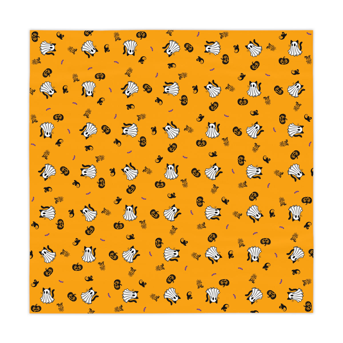 Ghost Cat Halloween Tablecloth | Orange Spooky Cat & Pumpkin Square Tablecloth