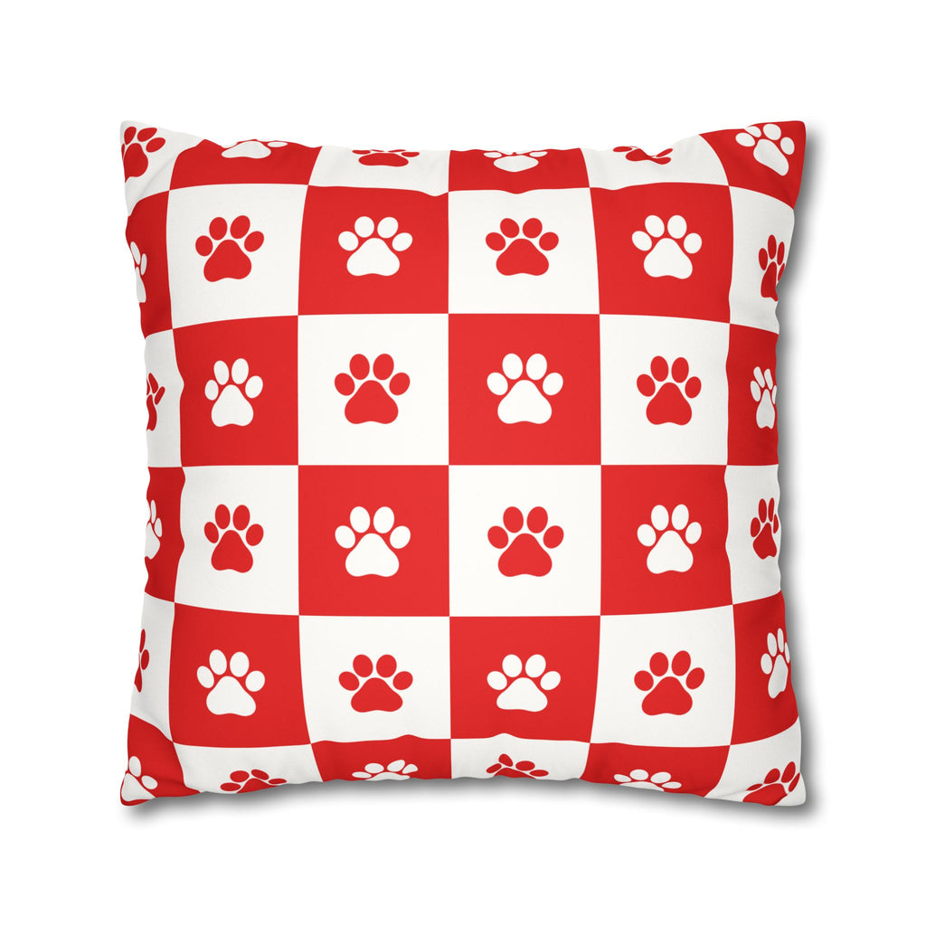 Red Paw Print Faux Suede Pillowcase - Cozy Home Decor for Pet Lovers
