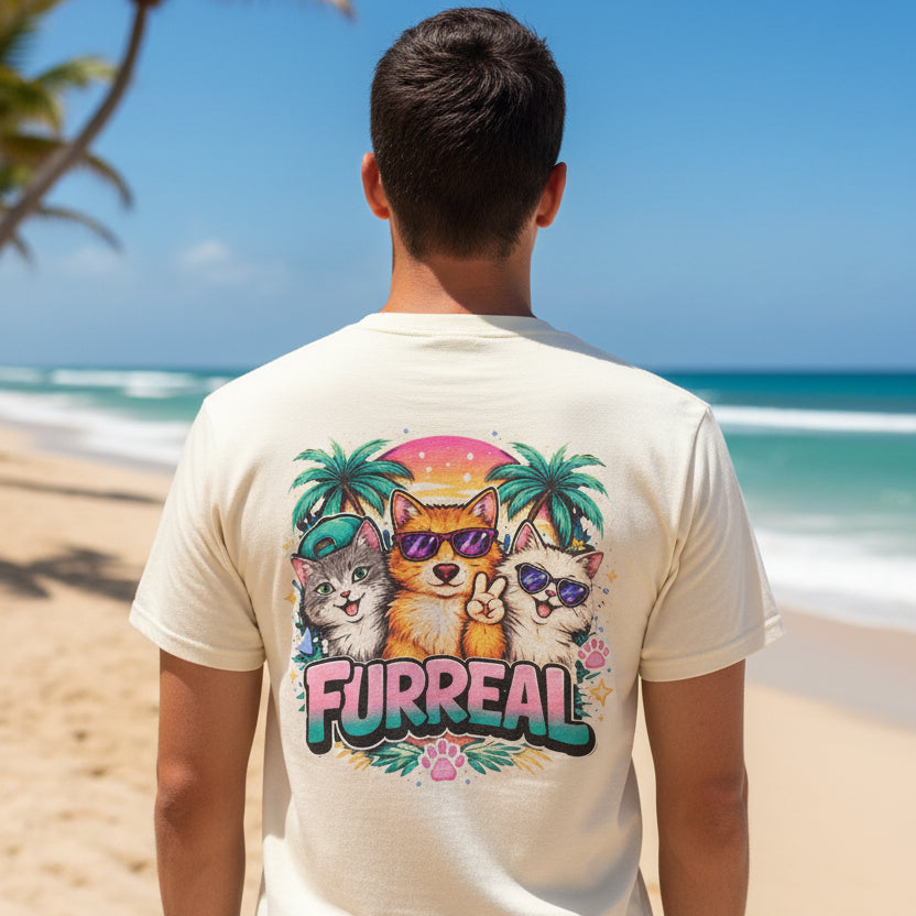 Furreal Retro Cat Sunset Back Graphic Unisex T-Shirt