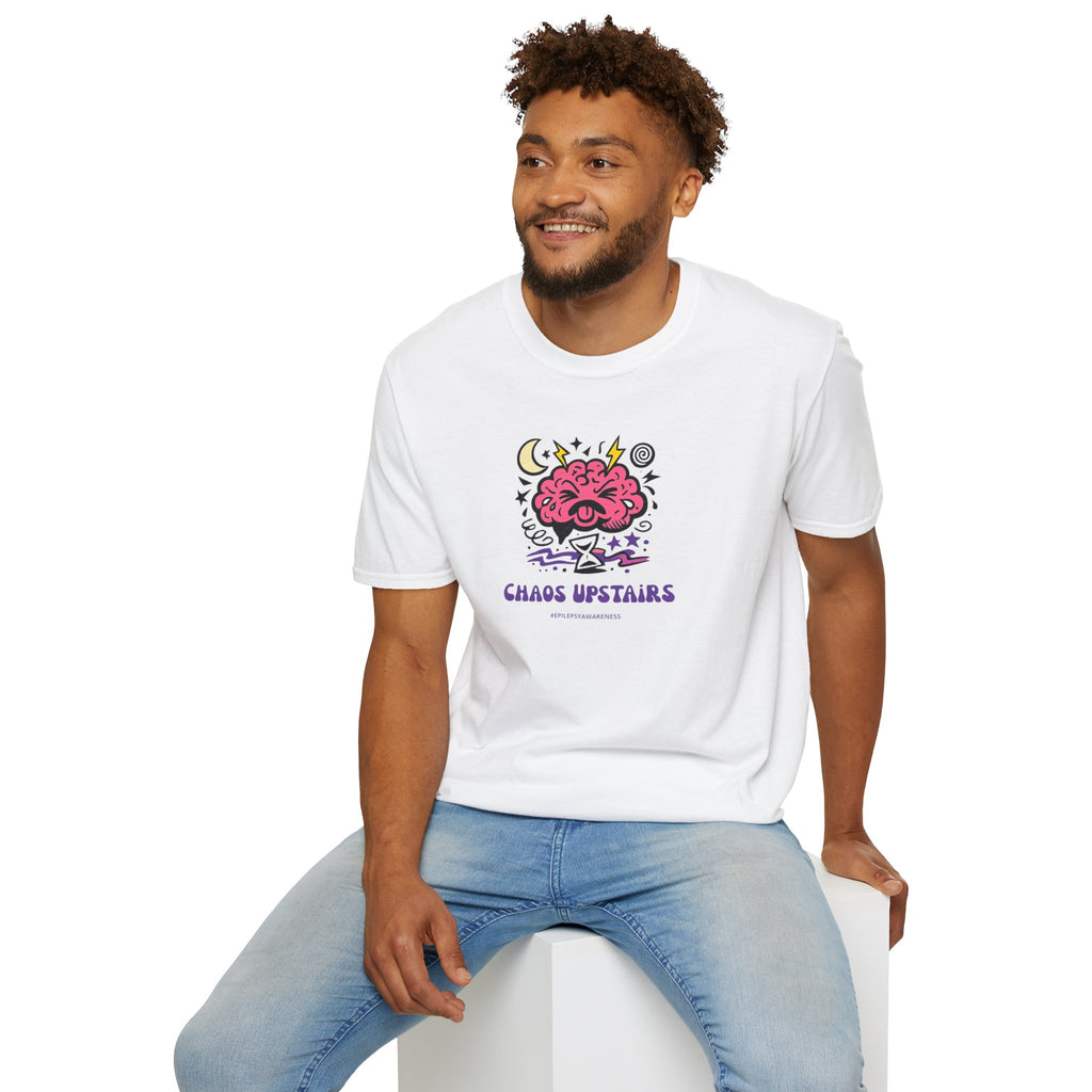 Chaos Upstairs Epilepsy Awareness T-Shirt | Funny Neurostrong Brain Graphic Tee