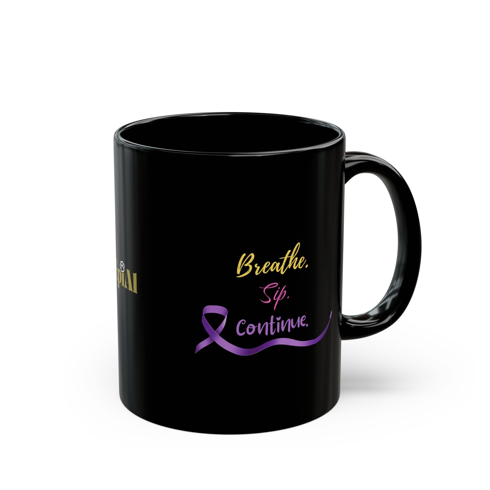 Breathe. Sip. Continue. Black Coffee Mug – Epilepsy Awareness