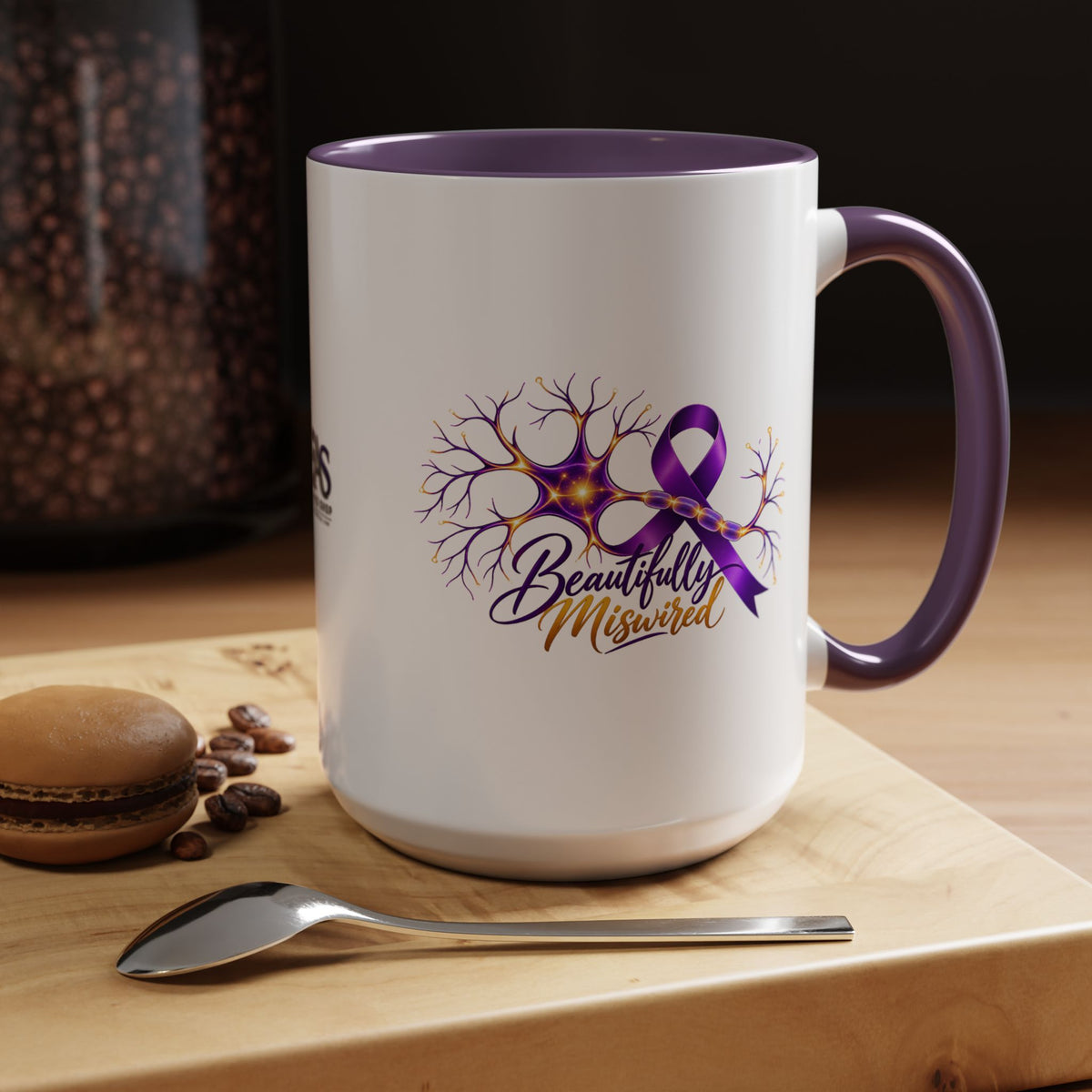 Beautifully Miswired Epilepsy Awareness Ceramic Mug | Purple Ribbon & Neuron Design (11/15oz)