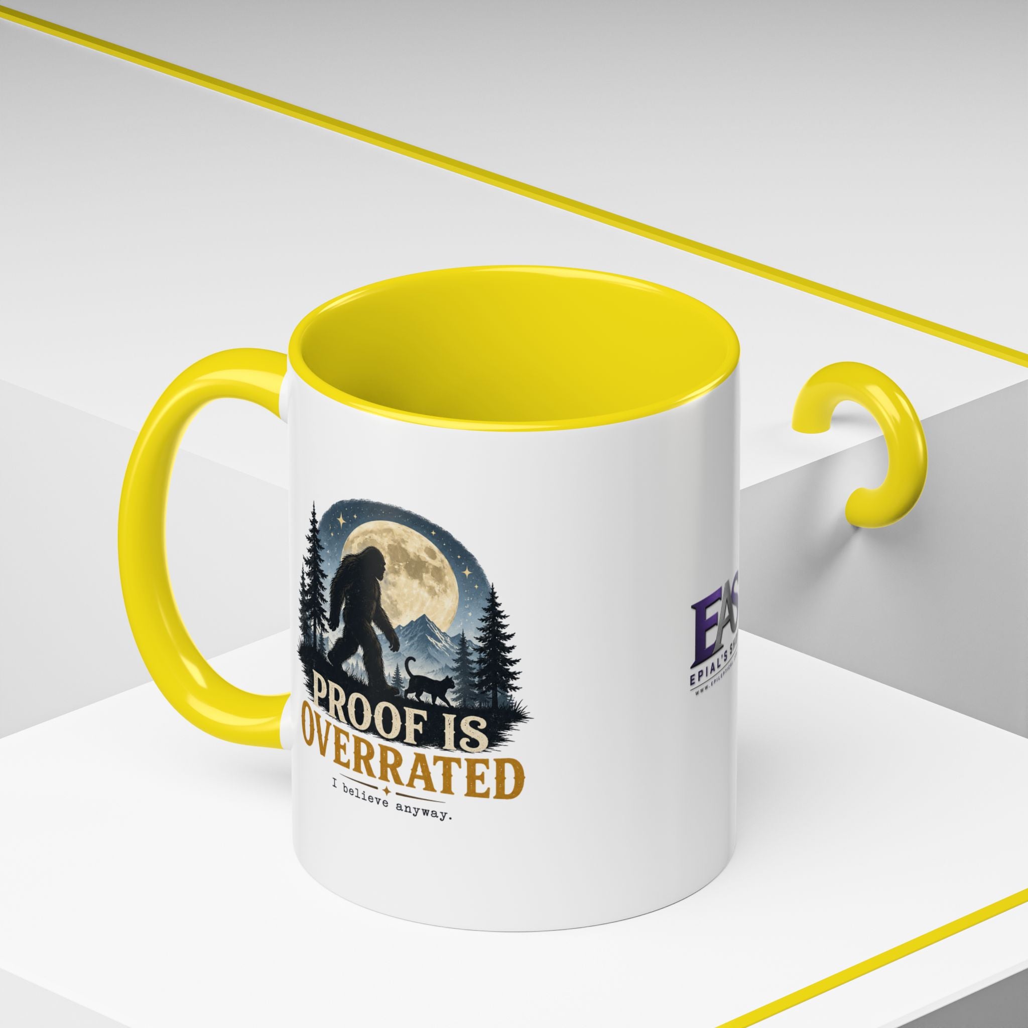 Proof Is Overrated Sasquatch & Black Cat Accent Mug