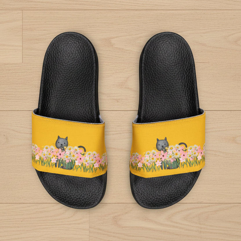 Yellow Flower Cat Slide Sandals – Garden Cat Slides with Interchangeable Straps