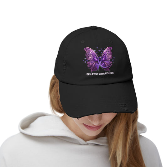 Epilepsy Butterfly Unisex Distressed Cap - Hats - Epileptic Al’s Shop