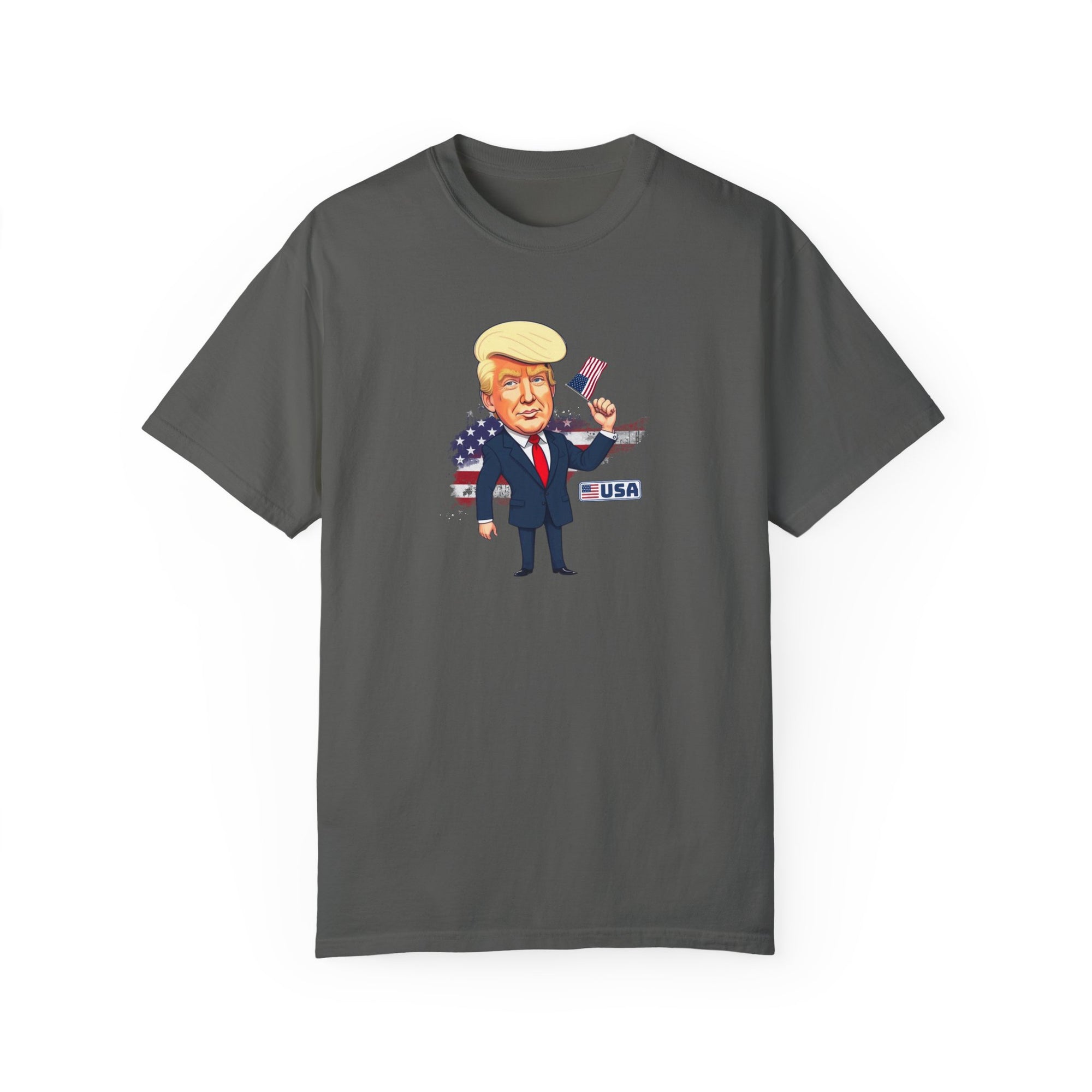 Patriotic Cartoon T-Shirt - Unisex Garment-Dyed Tee with Trump Design