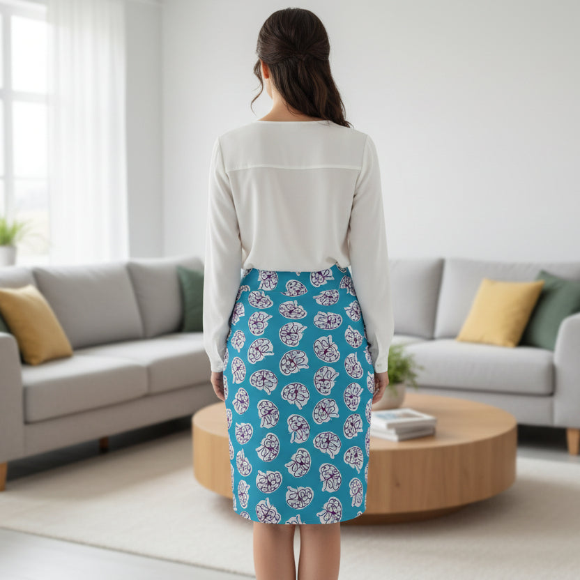 Neurostrong Brain Pattern Pencil Skirt – Stretch Fit Awareness Skirt | Epilepsy Strength Apparel