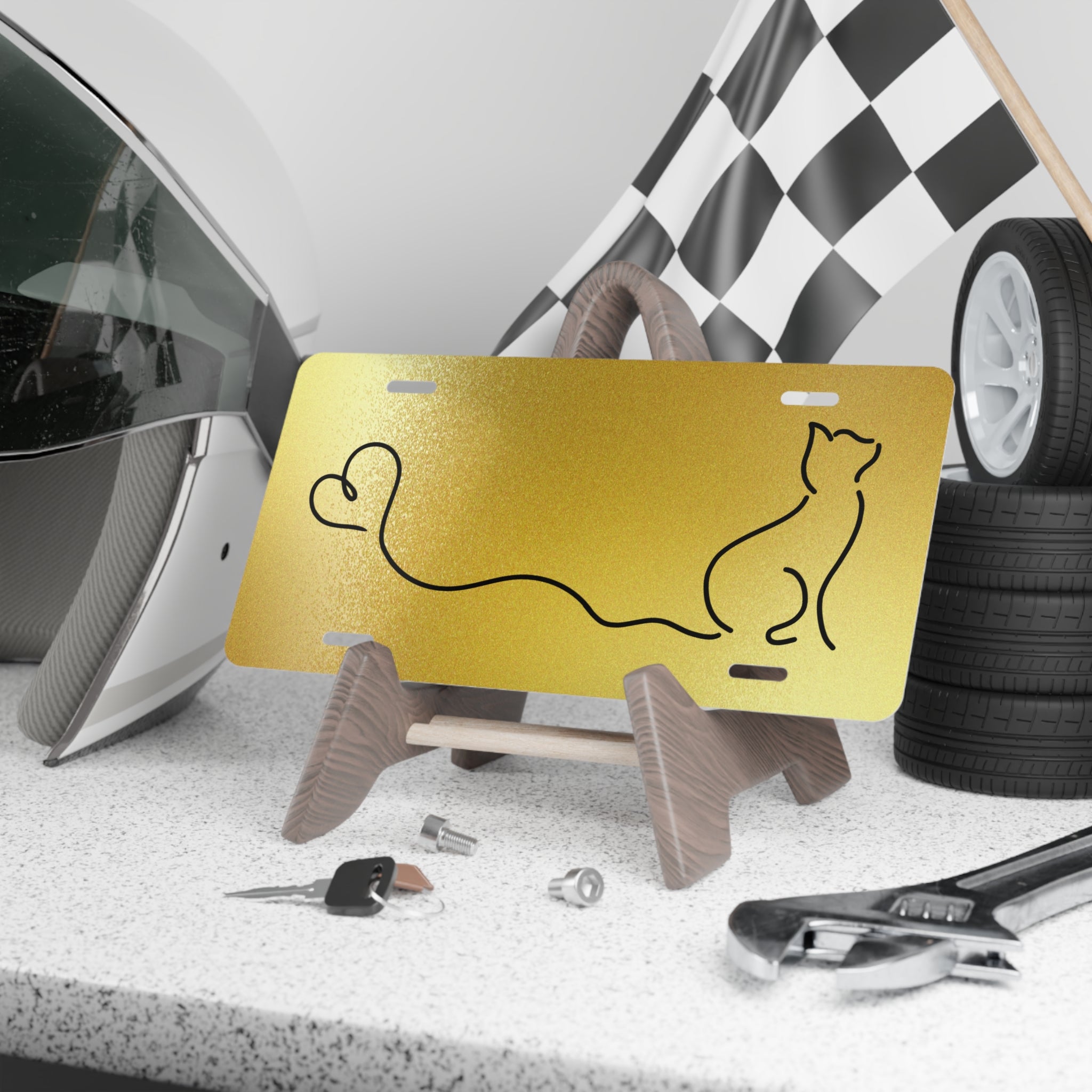 Heart-Tailed Cat Line Art Vanity Plate