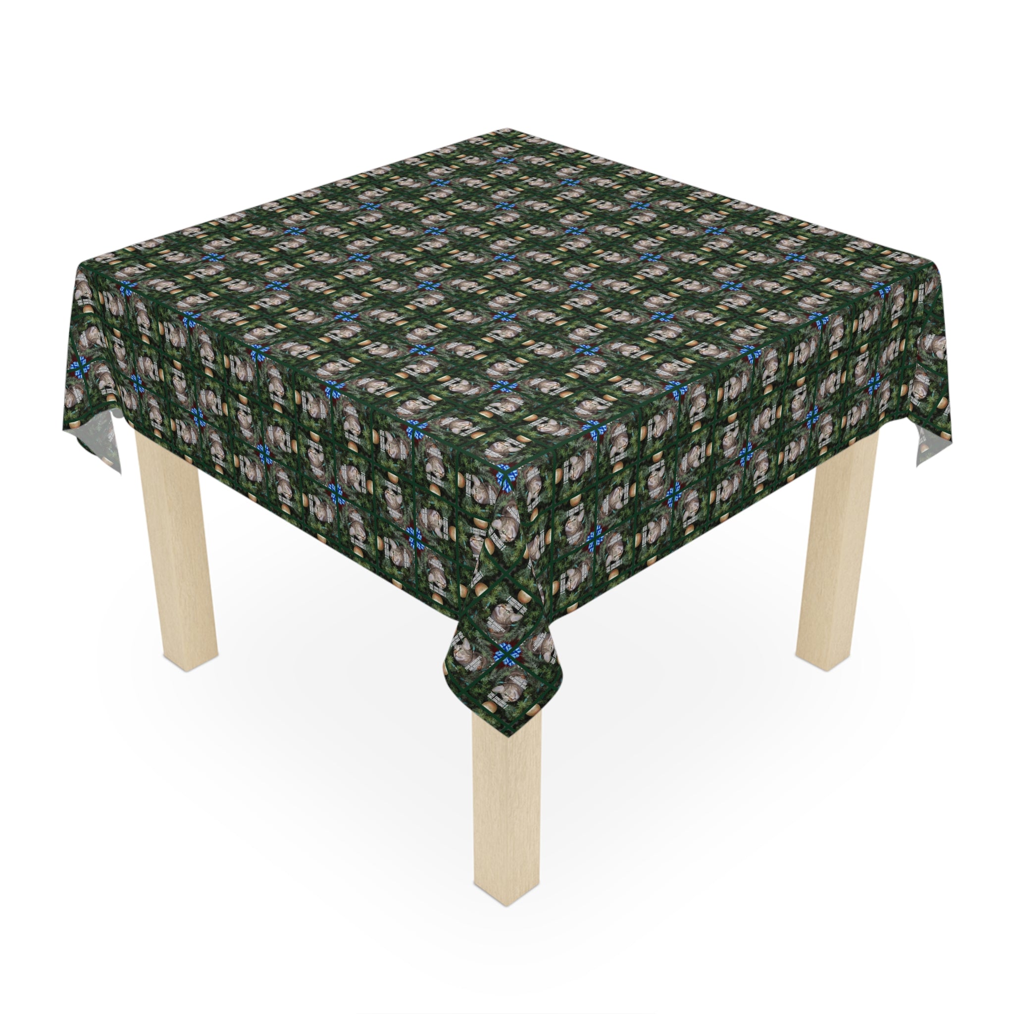 Photo depicting the ​Ornaments are History Christmas Tablecloth from EpiAl's Shop.
