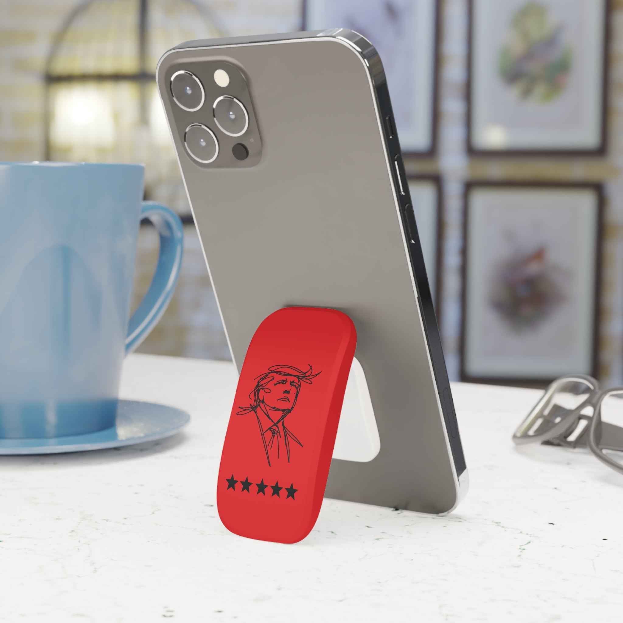 Swoop Guy Phone Grip – Minimal Line Portrait Pop Grip with Kickstand (Red Star Design)