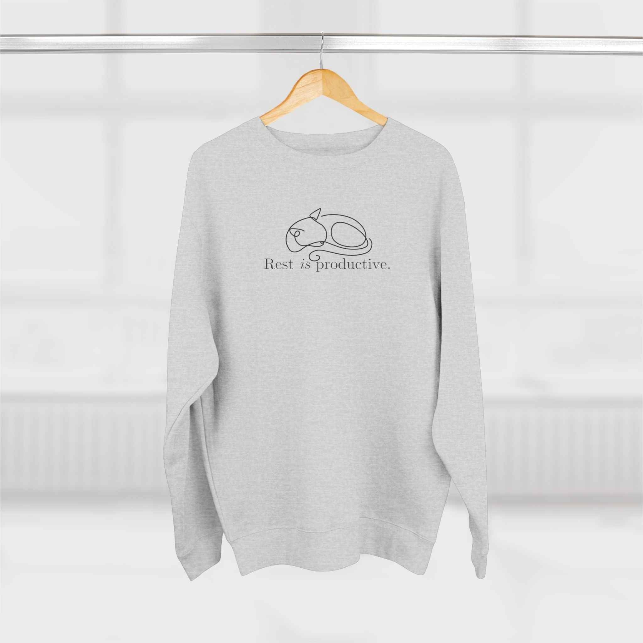 “Rest Is Productive” Minimalist Cat Sweatshirt – Comfort Fleece Pullover