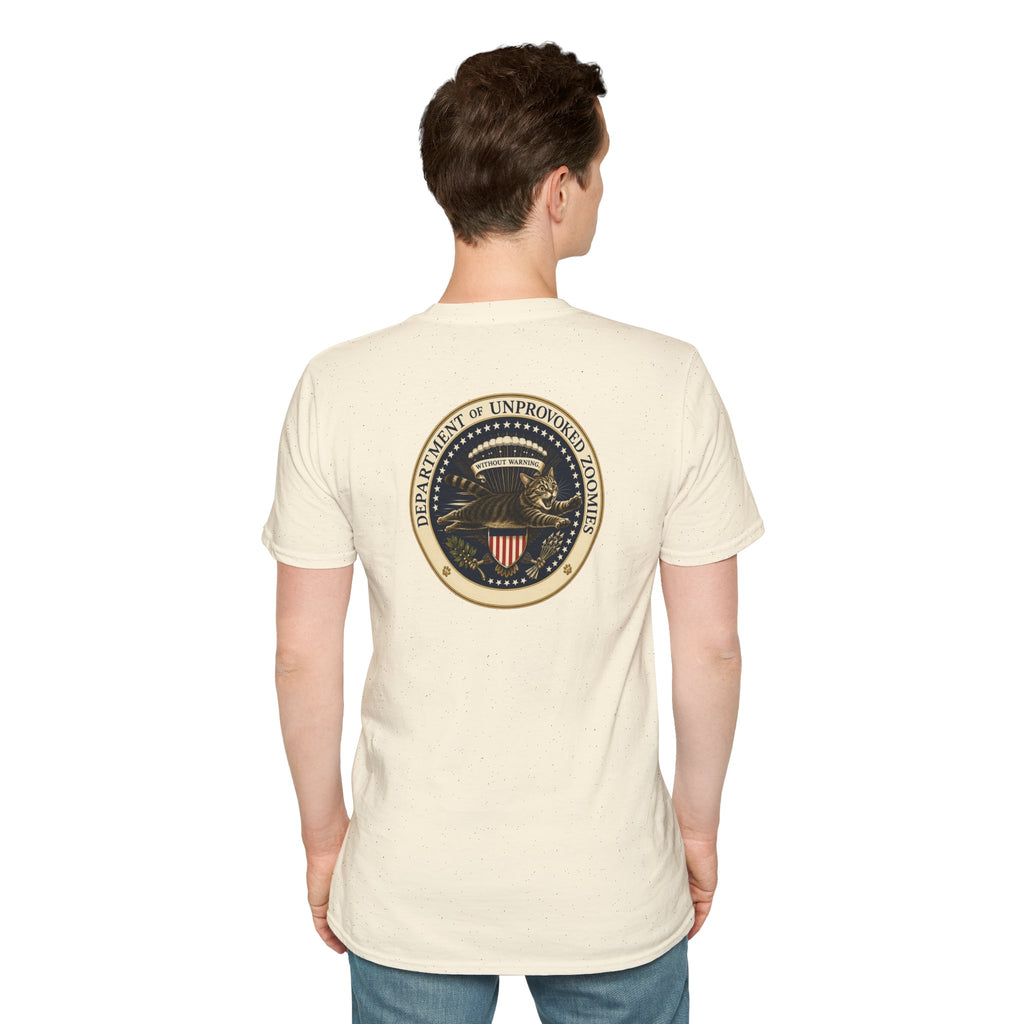 Department of Unprovoked Zoomies Cat T-Shirt | Faux Government Seal Tee