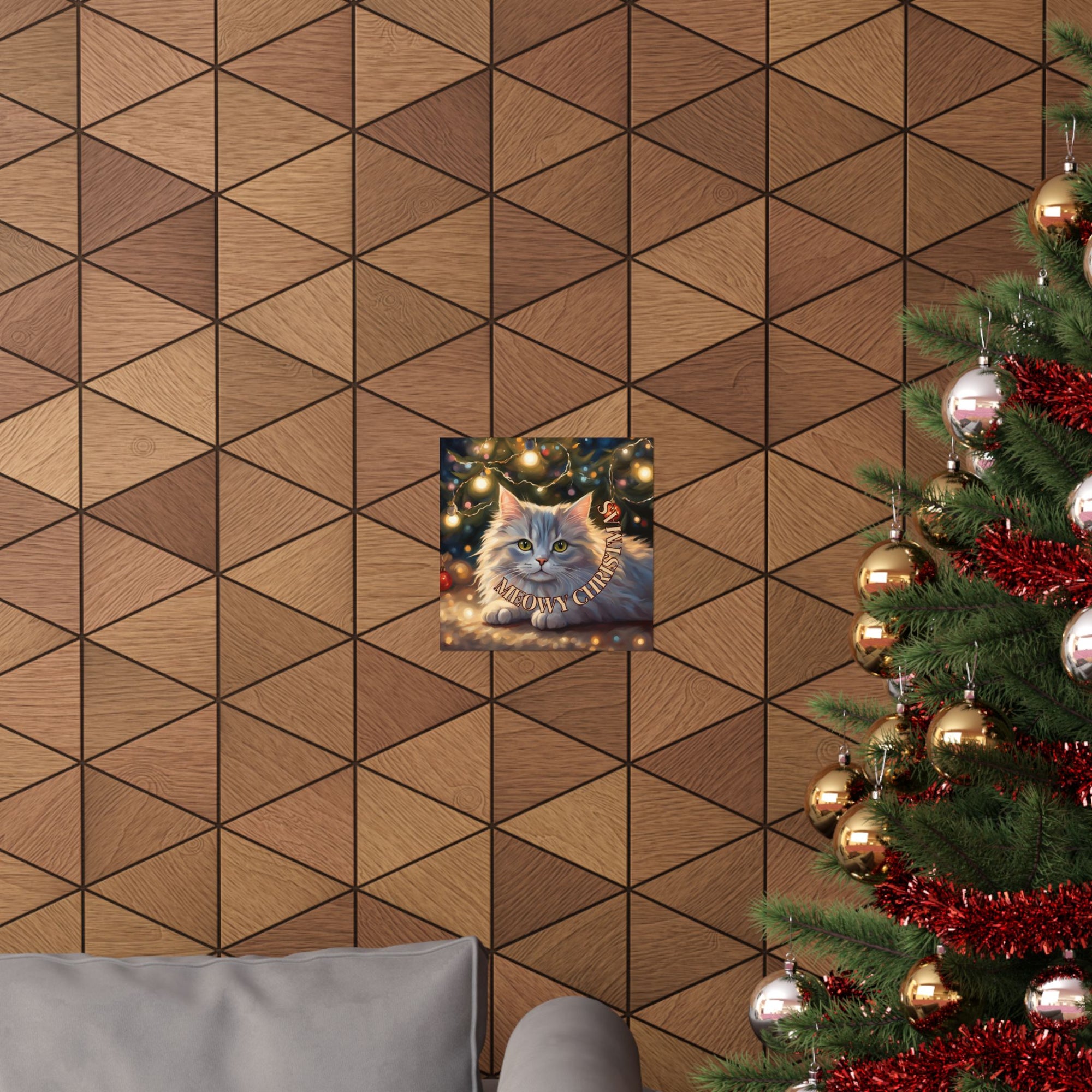 White Meowy Christmas Kitty Matte Vertical Posters
