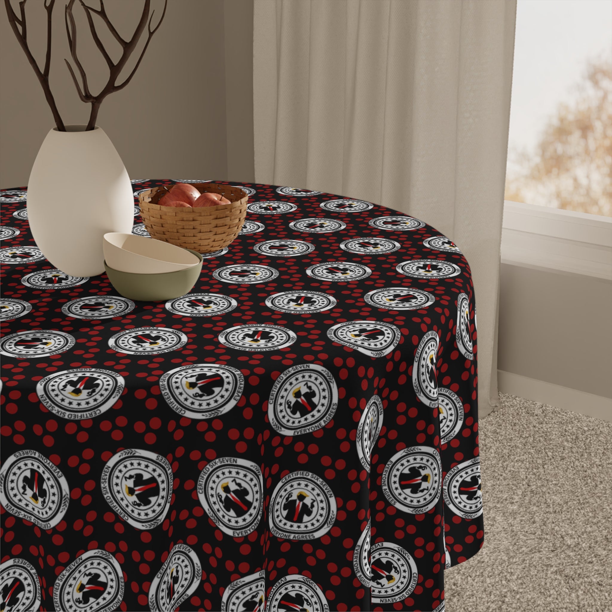 Certified Six Seven Tablecloth – Political Parody Medallion Table Cover