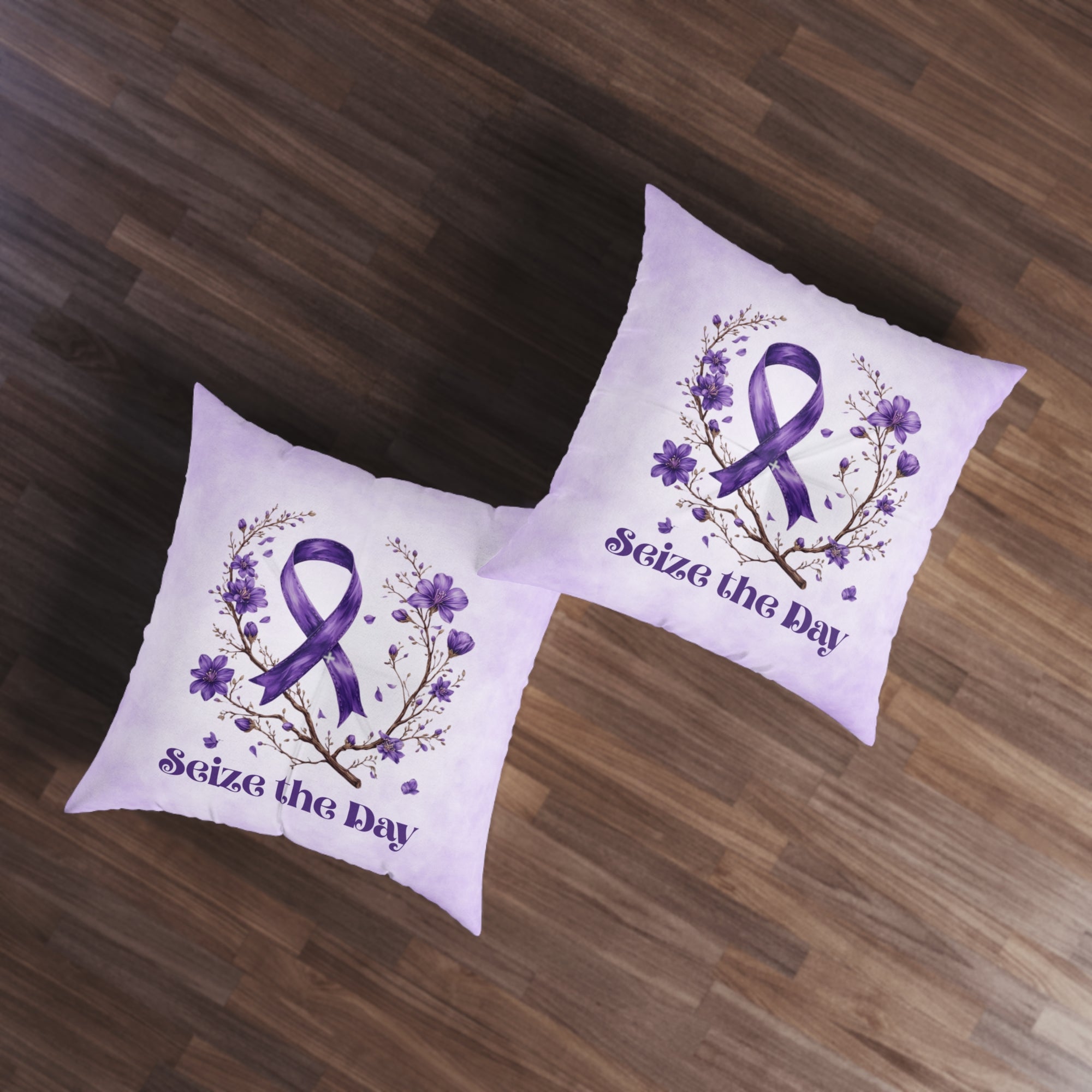 Purple Floral Tufted Floor Pillow - 'Seize the Day' - Home Decor