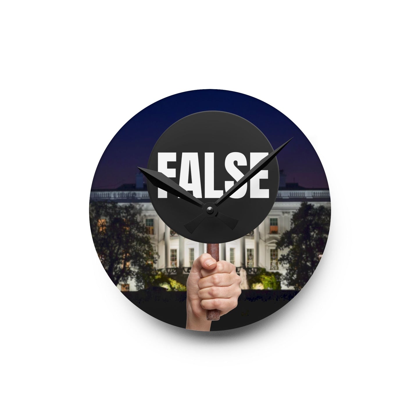 False Sign Bold Statement Acrylic Wall Clock Printify