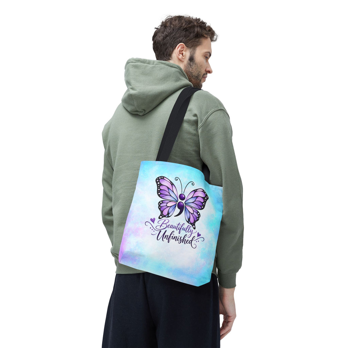 Beautifully Unfinished Semicolon Butterfly Suicide Awareness Tote Bag