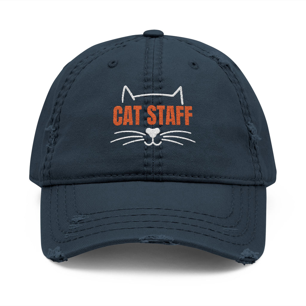 CAT STAFF Distressed Dad Hat | Funny Cat Lover Embroidered Cap
