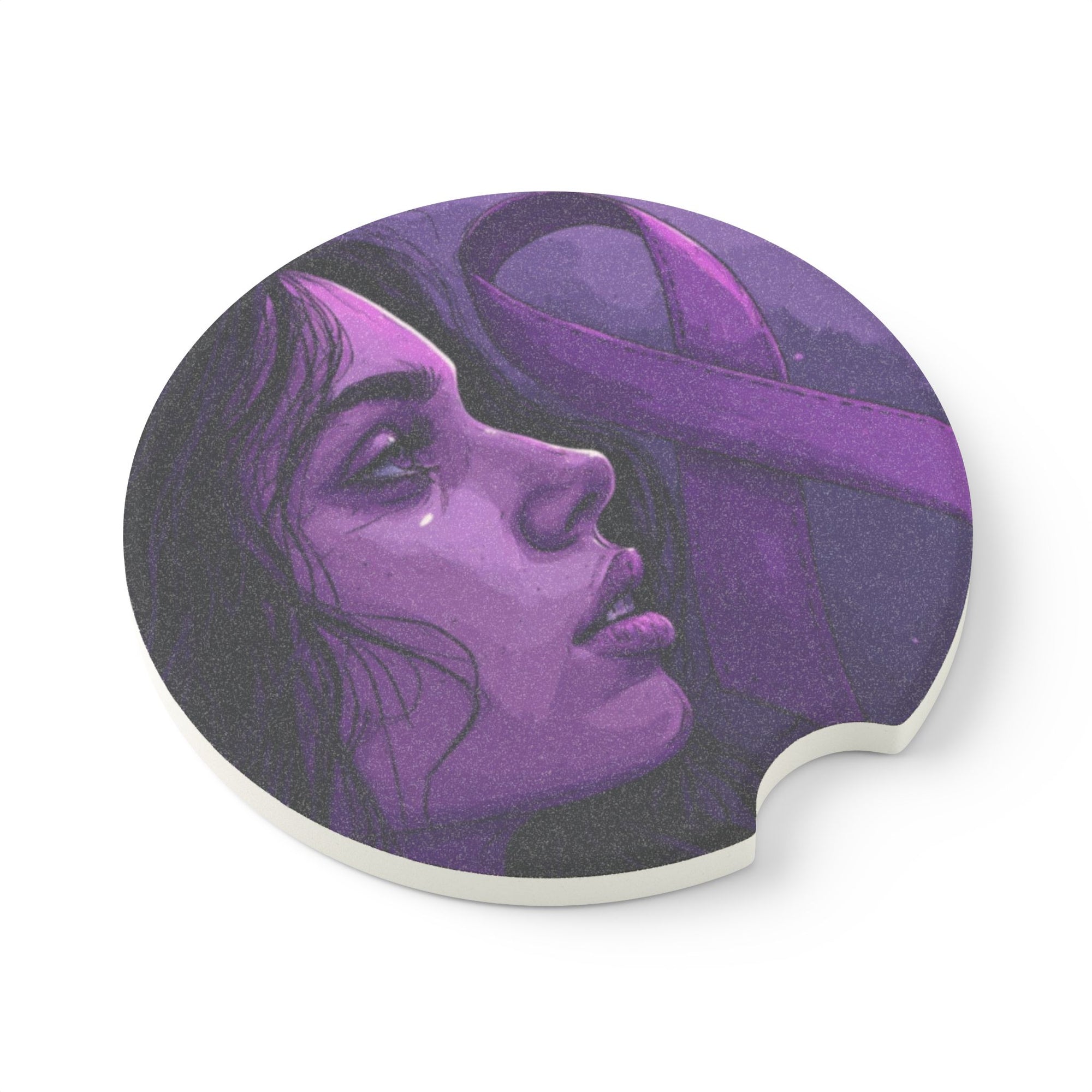 Purple Ribbon Soapstone Car Coaster | Awareness Gift